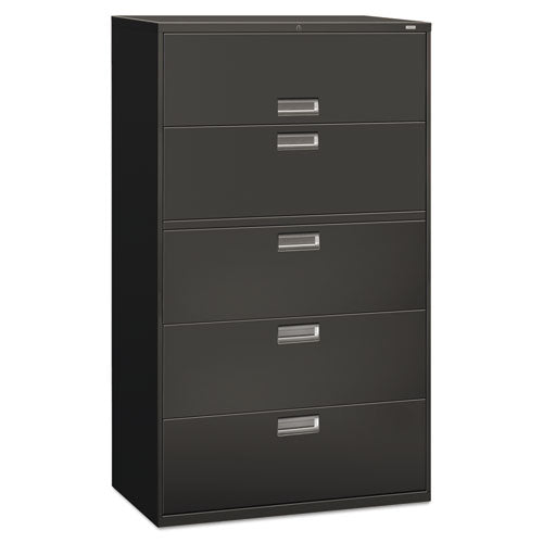 Image of HON® Brigade 600 Series Lateral File, 4 Legal/letter-Size File Drawers, 1 Roll-Out File Shelf, Charcoal, 42" X 18" X 64.25"