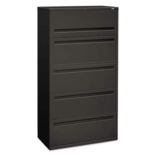 Image of HON® Brigade 700 Series Lateral File, 4 Legal/letter-Size File Drawers, 1 File Shelf, 1 Post Shelf, Charcoal, 36" X 18" X 64.25"