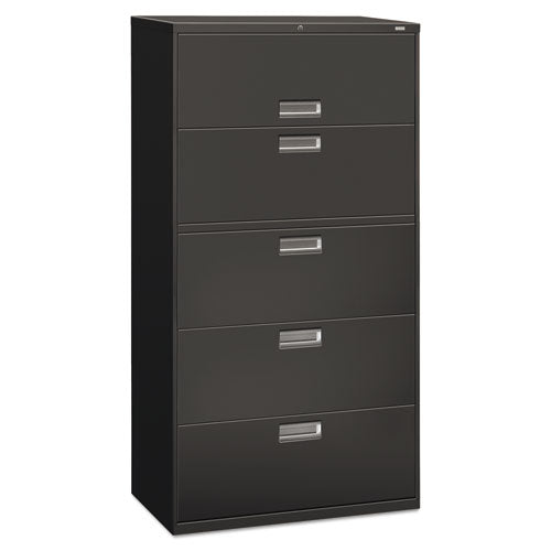 Image of HON® Brigade 600 Series Lateral File, 4 Legal/letter-Size File Drawers, 1 Roll-Out File Shelf, Charcoal, 36" X 18" X 64.25"