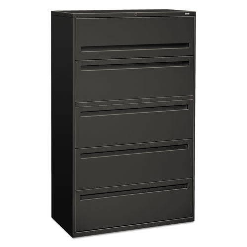 Image of HON® Brigade 700 Series Lateral File, 4 Legal/letter-Size File Drawers, 1 File Shelf, 1 Post Shelf, Charcoal, 42" X 18" X 64.25"