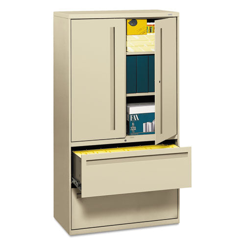 Image of HON® Brigade 700 Series Lateral File, Three-Shelf Enclosed Storage, 2 Legal/letter-Size File Drawers, Putty, 36" X 18" X 64.25"