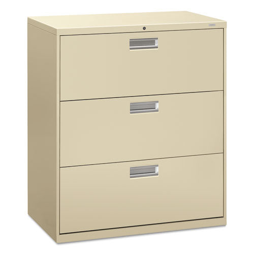 Image of HON® Brigade 600 Series Lateral File, 3 Legal/letter-Size File Drawers, Putty, 36" X 18" X 39.13"