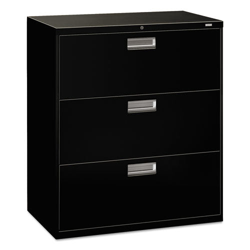 Image of HON® Brigade 600 Series Lateral File, 3 Legal/letter-Size File Drawers, Black, 36" X 18" X 39.13"