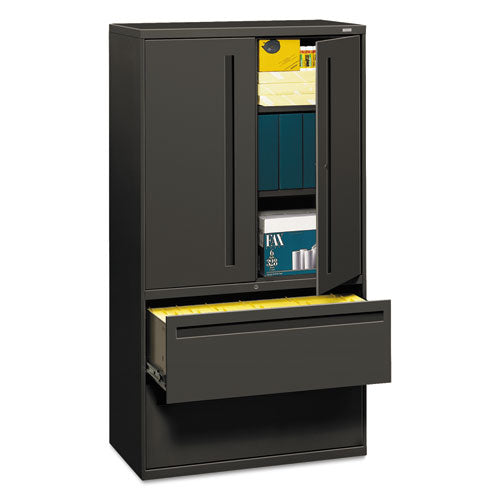 Image of HON® Brigade 700 Series Lateral File, Three-Shelf Enclosed Storage, 2 Legal/letter-Size File Drawers, Charcoal, 36" X 18" X 64.25"