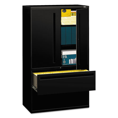 Image of HON® Brigade 700 Series Lateral File, Three-Shelf Enclosed Storage, 2 Legal/letter-Size File Drawers, Black, 42" X 18" X 64.25"