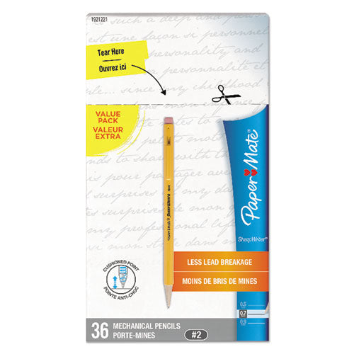 Image of Paper Mate® Sharpwriter Mechanical Pencil Value Pack, 0.7 mm, HB (#2), Black Lead, Classic Yellow Barrel, 36/Box