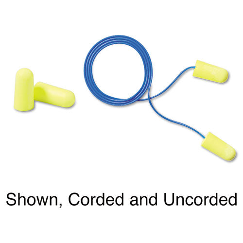 Image of 3M E-A-Rsoft Yellow Neon Soft Foam Earplugs, Cordless, Regular Size, 200 Pairs/Box