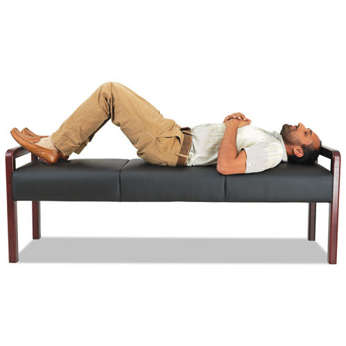 Image of Alera® Alera Reception Lounge WL Series Three-Seat Bench, 65.75" x 22.25" x 22.88", Black Seat, Mahogany Base