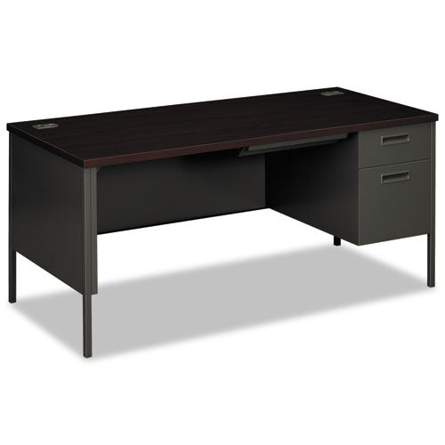 Image of HON® Metro Classic Series Right Pedestal "l" Workstation Desk, 66" X 30" X 29.5", Mahogany/charcoal