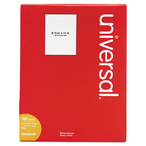 Image of Universal® White Labels, Inkjet/laser Printers, 8.5 X 11, White, 100/box