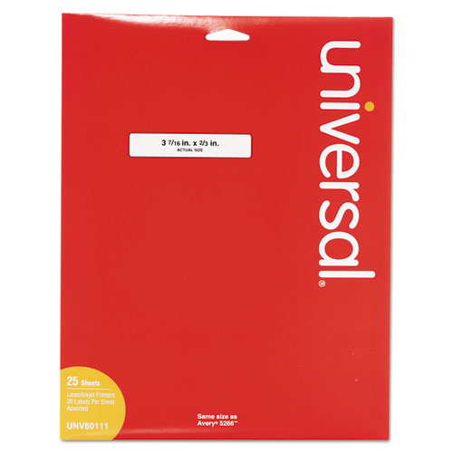 Image of Universal® Self-Adhesive Permanent File Folder Labels, 0.66 x 3.44, White with Assorted Color Borders, 30/Sheet, 25 Sheets/Pack