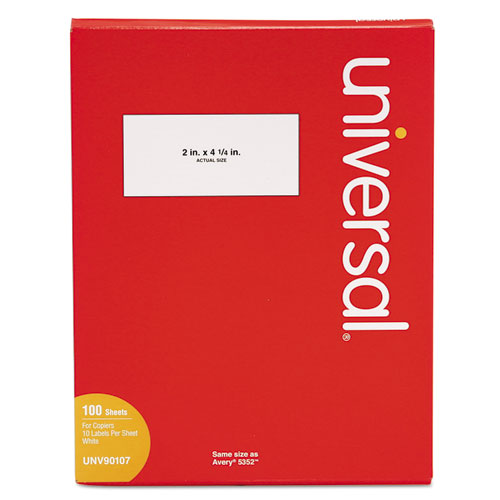 Image of Universal® Copier Mailing Labels, Copiers, 2 X 4.25, White, 10/sheet, 100 Sheets/box