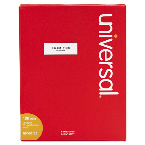 Image of Universal® Copier Mailing Labels, Copiers, 1 X 2.81, White, 33/sheet, 100 Sheets/box