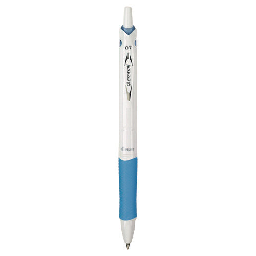 Image of Pilot® Acroball PureWhite Advanced Ink Hybrid Gel Pen, Retractable, Fine 0.7 mm, Black Ink, White/Blue Barrel