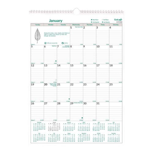 Image of Brownline® EcoLogix Monthly Wall Calendar, EcoLogix Artwork, 12 x 17, White/Green Sheets, 12-Month (Jan to Dec): 2025