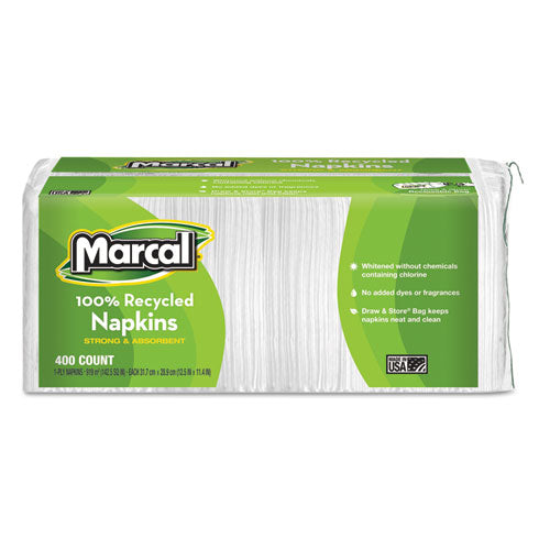 Image of Marcal® 100% Recycled Luncheon Napkins, 11.4 X 12.5, White, 400/pack, 6pk/ct