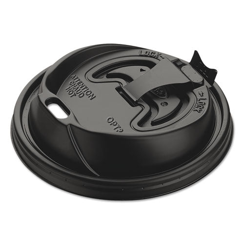 Image of Dart® Optima Reclosable Lids for Hot Paper Cups, Fits 10 oz to 24 oz Hot Cups, Plastic, Black, 1,000/Carton