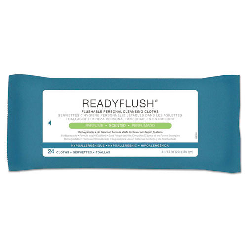 Image of Medline ReadyFlush Biodegradable Flushable Wipes, 1-Ply, 8 x 12, White, 24/Pack
