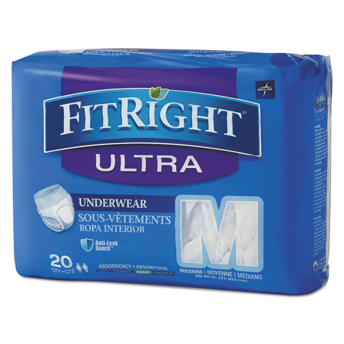 Image of Medline Fitright Ultra Protective Underwear, Medium, 28" To 40" Waist, 20/pack