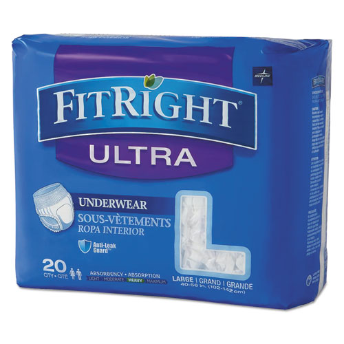 Image of Medline Fitright Ultra Protective Underwear, Large, 40" To 56" Waist, 20/pack