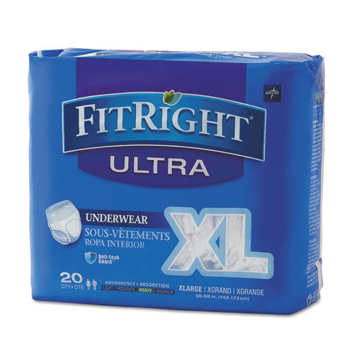 Image of Medline Fitright Ultra Protective Underwear, X-Large, 56" To 68" Waist, 20/pack