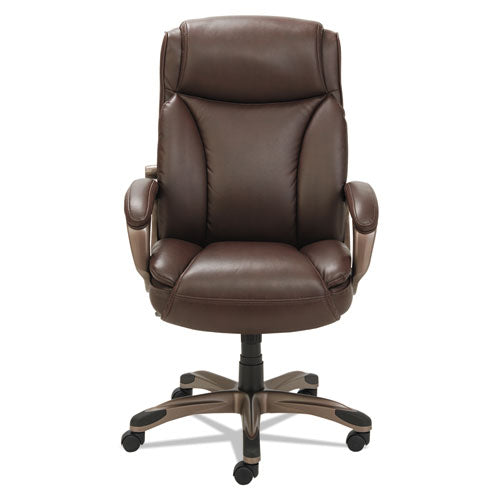 Image of Alera® Alera Veon Series Executive High-Back Bonded Leather Chair, Supports Up To 275 Lb, Brown Seat/back, Bronze Base