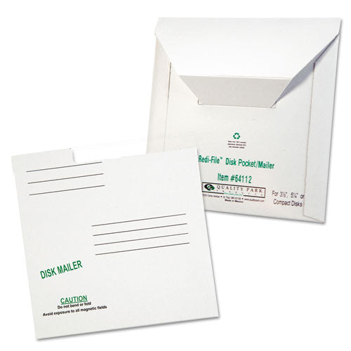 Image of Quality Park Redi-File Disk Pocket/Mailer for CDs/DVDs, Square Flap, Tuck-Tab Closure, 6 x 5.88, White, 10/Pack