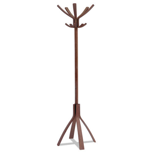 Image of Alba Cafe Wood Coat Stand, Ten Peg/five Hook, 21.67w X 21.67d X 69.33h, Espresso Brown