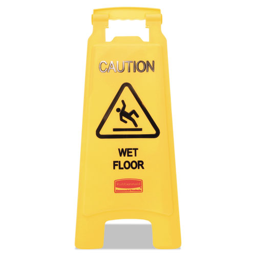 Image of Rubbermaid® Commercial Caution Wet Floor Sign, 11 X 12 X 25, Bright Yellow