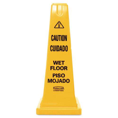 Image of Rubbermaid® Commercial Multilingual Wet Floor Safety Cone, 10.55 X 10.5 X 25.63, Yellow