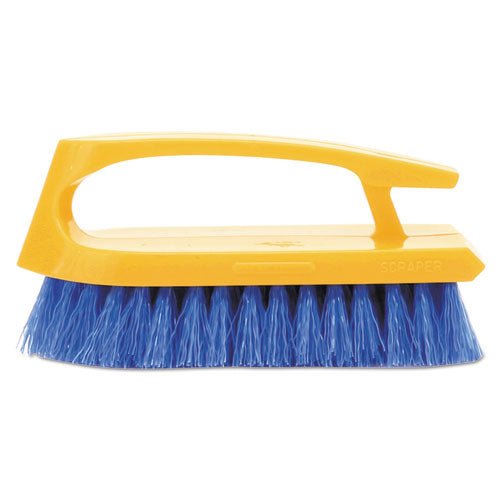 Image of Rubbermaid® Commercial Iron-Shaped Handle Scrub Brush, Blue Polypropylene Bristles, 6" Brush, 6" Yellow Plastic Handle