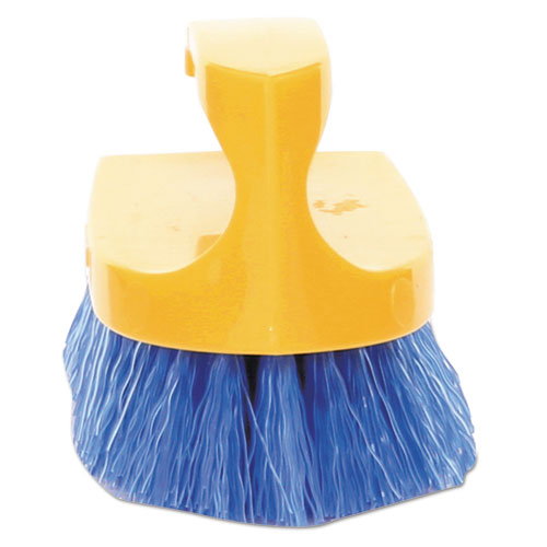 Image of Rubbermaid® Commercial Iron-Shaped Handle Scrub Brush, Blue Polypropylene Bristles, 6" Brush, 6" Yellow Plastic Handle