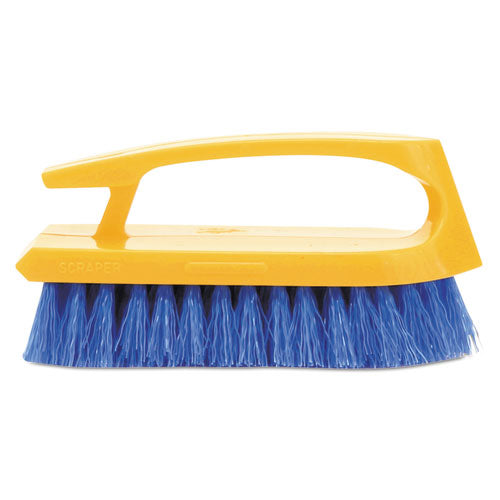 Image of Rubbermaid® Commercial Iron-Shaped Handle Scrub Brush, Blue Polypropylene Bristles, 6" Brush, 6" Yellow Plastic Handle