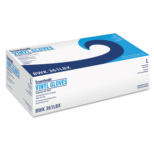 Image of Boardwalk® Exam Vinyl Gloves, Powder/latex-Free, 3 3/5 Mil, Clear, Large, 100/box