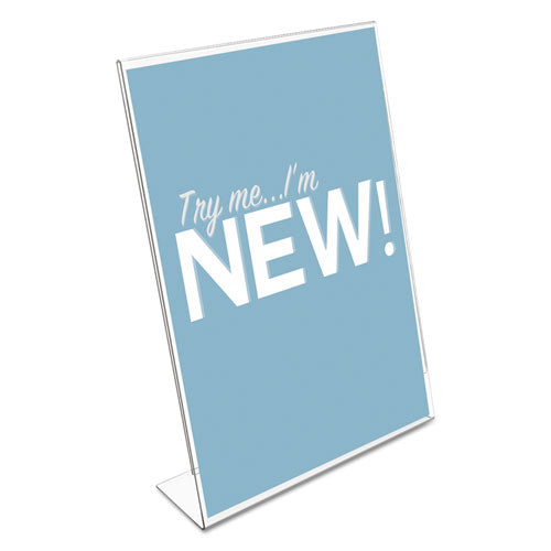 Image of deflecto® Classic Image Slanted Sign Holder, Portrait, 8.5 x 11 Insert, Clear