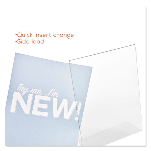Image of deflecto® Classic Image Slanted Sign Holder, Portrait, 8.5 x 11 Insert, Clear