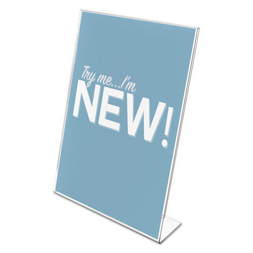 Image of deflecto® Classic Image Slanted Sign Holder, Portrait, 8.5 x 11 Insert, Clear