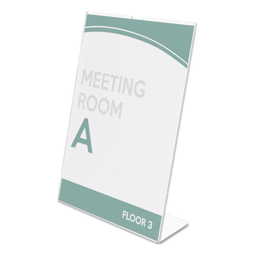 Image of deflecto® Superior Image Slanted Sign Holder, Top Loading, Portrait, 8.5 x 11 Insert, Clear