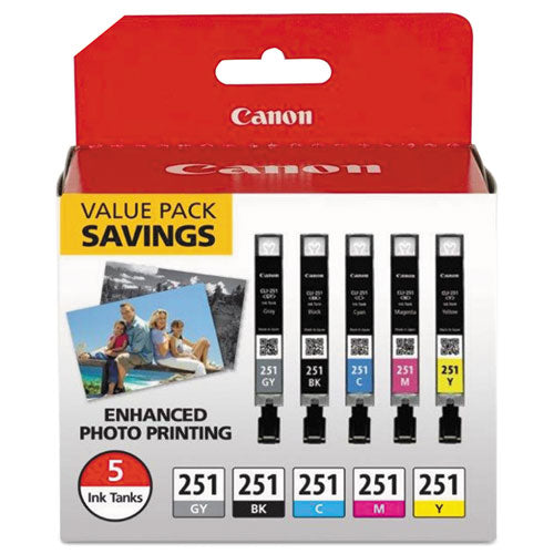 Image of Canon® 6513b011 (cli-251) Ink, Black/cyan/gray/magenta/yellow