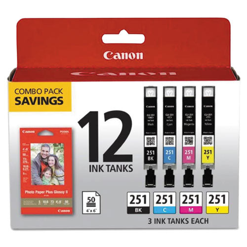 Image of Canon® 6513b010 (cli-251) Ink/paper Combo, Black/cyan/magenta/yellow