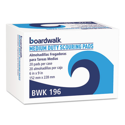 Image of Boardwalk® Medium-Duty Scouring Pad, 6 x 9, Green, 20/Carton