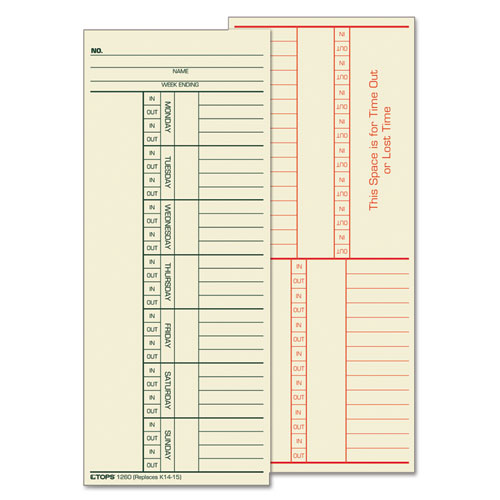 Image of TOPS Time Clock Cards, Replacement For K14-15, Two Sides, 3.38 X 8.25, 500/box