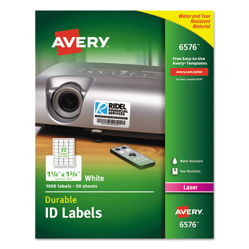 Image of Avery® Durable Permanent Id Labels With Trueblock Technology, Laser Printers, 1.25 X 1.75, White, 32/sheet, 50 Sheets/pack