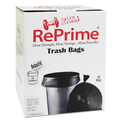 Image of AccuFit® Linear Low Density Can Liners with AccuFit Sizing, 55 gal, 1.3 mil, 40" x 53", Black, 50 Bags/Box, 3 Boxes/Carton