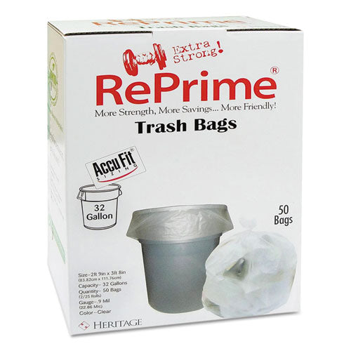 Image of AccuFit® Linear Low Density Can Liners with AccuFit Sizing, 32 gal, 0.9 mil, 33" x 44", Clear, 50 Bags/Box, 6 Boxes/Carton