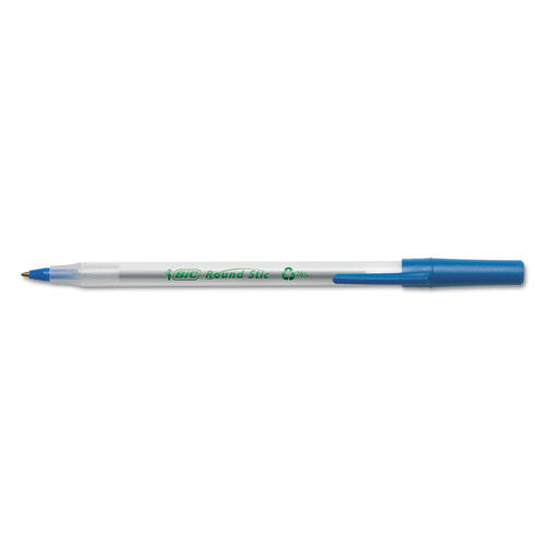 Image of BIC® Ecolutions Round Stic Ballpoint Pen Value Pack, Stick, Medium 1 Mm, Blue Ink, Clear Barrel, 50/pack