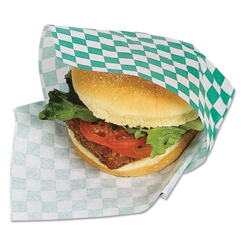 Image of Bagcraft Grease-Resistant Paper Wraps And Liners, 12 X 12, Green Check, 1,000/box, 5 Boxes/carton