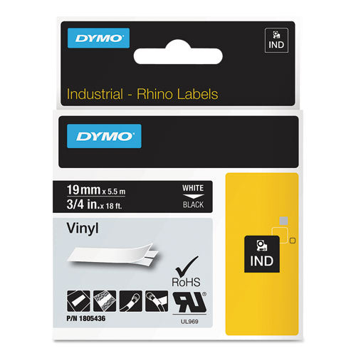 Image of DYMO® Rhino Permanent Vinyl Industrial Label Tape, 0.75" X 18 Ft, Black/white Print