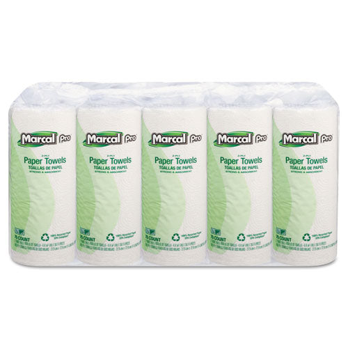 Image of Marcal PRO 100% Premium Recycled Perforated Kitchen Roll Towels, 2-Ply, 11 x 9, White, 70/Roll, 15 Rolls/Carton