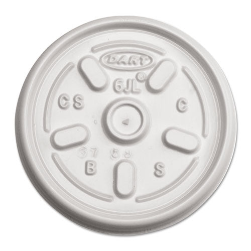 Image of Dart® Plastic Lids for Foam Containers, Vented, Fits 3.5 oz to 6 oz, White, 100/Pack, 10 Packs/Carton